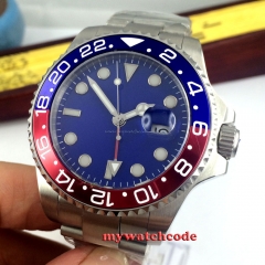 43mm parnis blue dial GMT Ceramic Bezel sapphire glass automatic mens watch P323