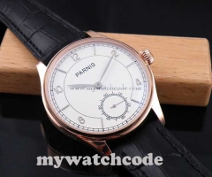 44mm parnis white dial rose golden plated case 6498 hand winding mens watch P237
