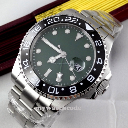 43mm parnis green olive dial GMT Ceramic Bezel automatic mens watch 296