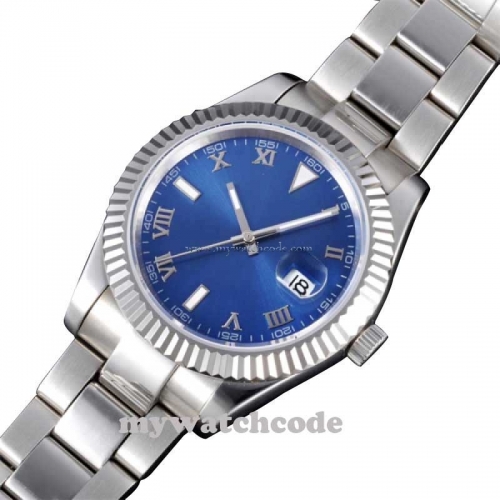 40mm parnis blue dial sapphire glass date automatic mens ss watch 205
