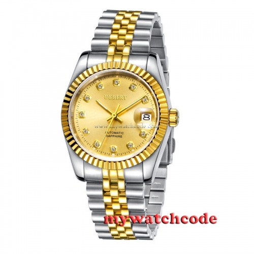 37mm debert golden dial 21 jewels miyota Automatic Diamond mens Watch D11