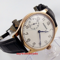 44mm parnis white dial blue hands 6497 hand winding mens wrist watch B220