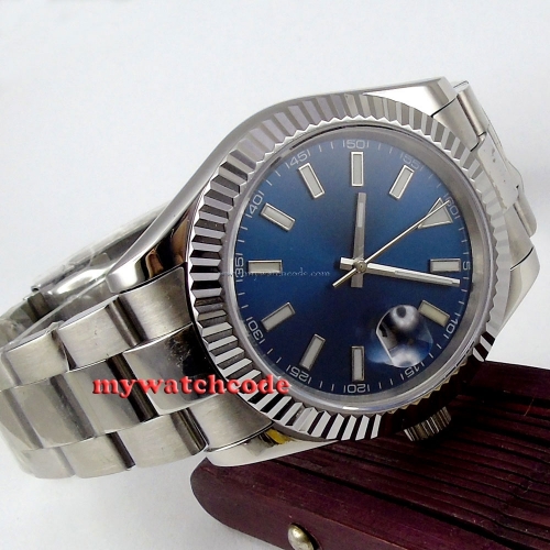 40mm parnis blue dial sapphire glass date automatic mens watch P190