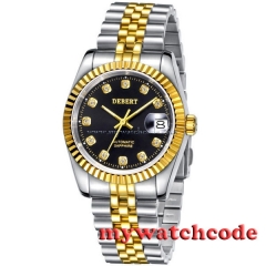 37mm debert black dial 21 jewels miyota Automatic Diamond mens wrist Watch D10