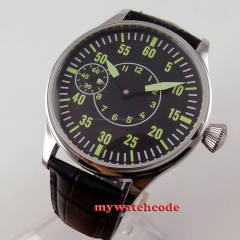 44mm Corgeut black dial luminous 6497 hand winding movement mens wrist watch 55