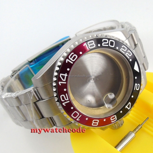 43mm sapphire glass black red bezel Watch Case fit 2824 2836 MOVEMENT C57
