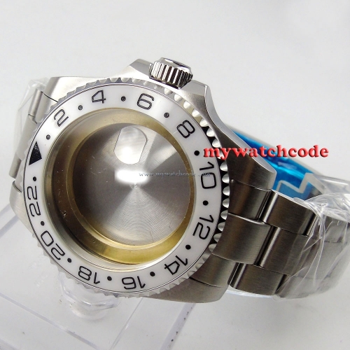 43mm sapphire glass white ceramic GMT Watch Case fit ETA 2824 2836