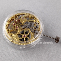 17 Jewels mechanical Gold Full Skeleton Hand Winding movement fit parnis watch 4