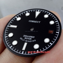 30.4mm black corgeut dial luminous Watch Dial for 2824 2836 Movement D32