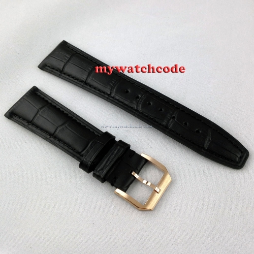 22mm black parnis Leather Strap fit parnis mens watch D 21