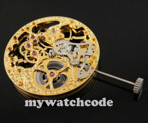 17 Jewels mechanical Gold Full Skeleton Hand Winding movement fit parnis watch 4