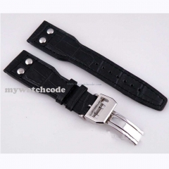 24mm rivet deployant style clasp Genuine Leather black Watch Strap ST18