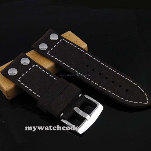 28mm grey cow rivet heavy strap leather Watch white Stitches fit mens watch S5