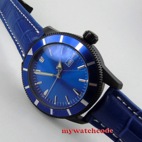 46mm blue dial sterile dial date window PVD case automatic movement mens watch21