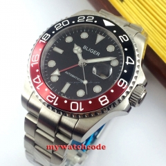 43mm bliger black dial GMT date window sapphire glass automatic mens watch B7