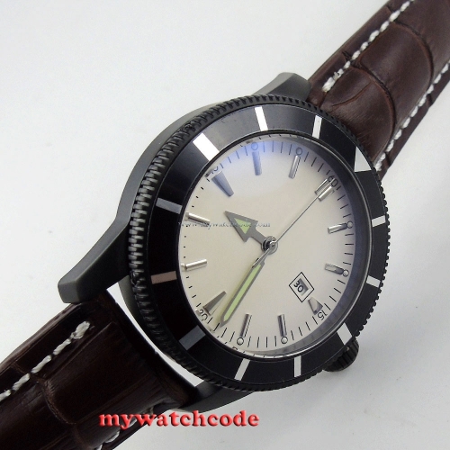46mm no logo white dial date luminous marks PVD case automatic mens watch B17