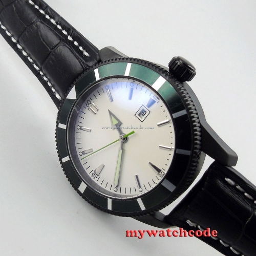 sterile white dial luminous marks date PVD case automatic movement mens watch 20