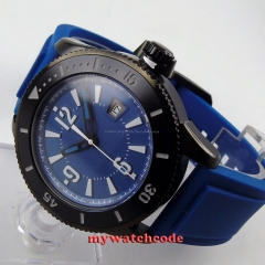 43mm BLIGER blue dial date rubber strap automatic submariner mens wrist watch 3