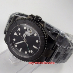 40mm parnis black dial brush ceramic bezel PVD sapphire automatic mens watch 524