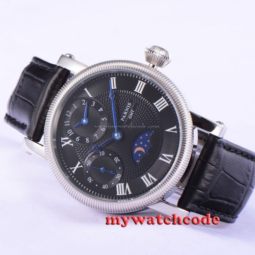 42mm parnis black dial GMT blue hands hand winding movement mens watch PA426