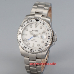 43mm bliger white dial date window GMT sapphire glass automatic mens watch P26B