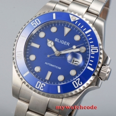 43mm bliger blue dial SUB blue luminous sapphire glass automatic mens watch P27