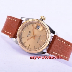 Unisex 36mm Parnis rose golden dial Sapphire glass 21 jewels Miyota 821A automatic mens watch P534