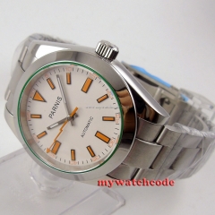 40mm parnis white dial sapphire glass automatic miyota movement mens watch P201