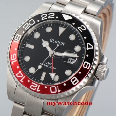 43mm bliger black dial GMT date window sapphire glass automatic mens watch P7