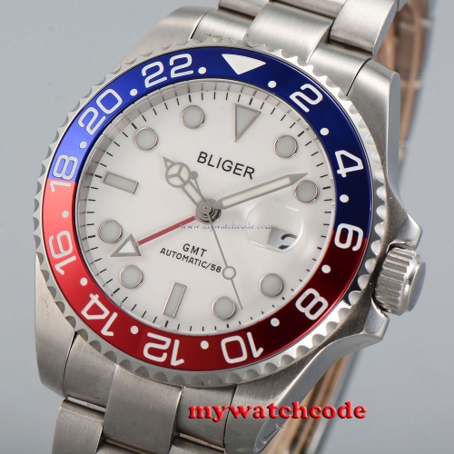43mm bliger white dial date window sapphire glass automatic mens wrist watch P24