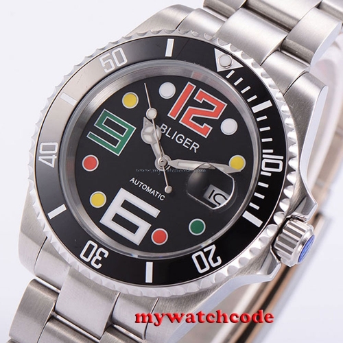 40mm Bliger black dial sapphire crystal date automatic movement mens unsex watch