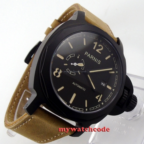 Parnis black dial PVD case california Sapphire glass Automatic Mens watch 474E