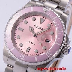 40mm Bliger pink dial vintage sapphire crystal automatic movement womens watch42