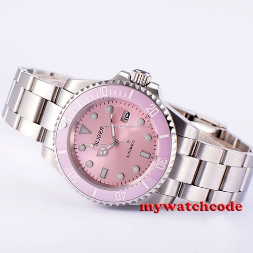 40mm Bliger pink dial vintage sapphire crystal automatic movement womens watch42