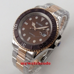 40mm Bliger brown dial ceramic bezel date window automatic mens unsex watch 59