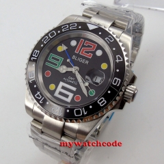 40mm Bliger blac dial GMT ceramic bezel sapphire glass automatic mens watch 62