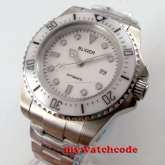 44mm bliger white dial luminous date Ceramic Bezel automatic mens watch 64
