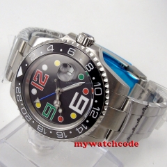 40mm parnis black dial sapphire glass ceramic bezel GMT automatic mens watch B52