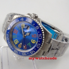 40mm parnis blue sterile dial sapphire ceramic bezel GMT automatic mens watch 53