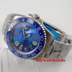 40mm Bliger blue dial GMT hand ceramic bezel date window automatic mens watch 58