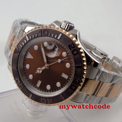 40mm Bliger brown dial ceramic bezel date window automatic mens unsex watch 59