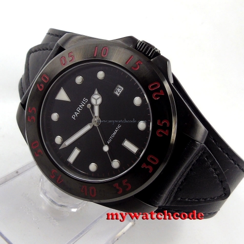 43mm Parnis black dial PVD case Sapphire Glass miyato Automatic mens Watch P391B