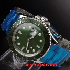 40mm bliger green dial ceramic bezel sapphire crystal sub automatic mens watch93