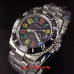 40mm Bliger black dial colorized marks ceramic window date automatic mens watch
