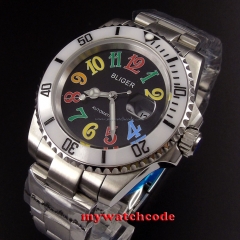 40mm Bliger black dial white ceramic bezel date window automatic mens watch P102