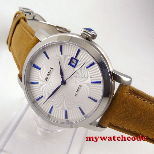 41mm parnis white dial blue marks 21 jewels miyota 8215 automatic mens watch 554