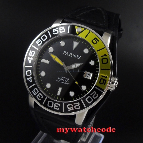 42mm Parnis black dial date window Sapphire glass Miyota automatic mens watch605