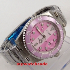 40mm Bliger pink dial sapphire crystal automatic movement unsex womens watch 115