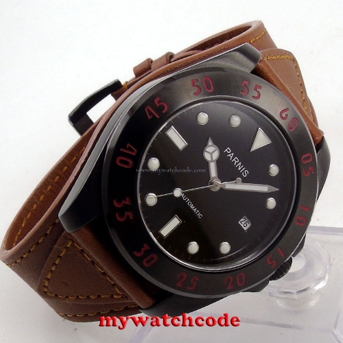 43mm Parnis black dial PVD case Sapphire Glass miyato Automatic mens Watch P391