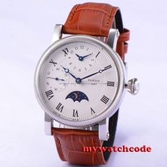 42mm parnis white dial roman number GMT hand winding movement mens wristwatch 60